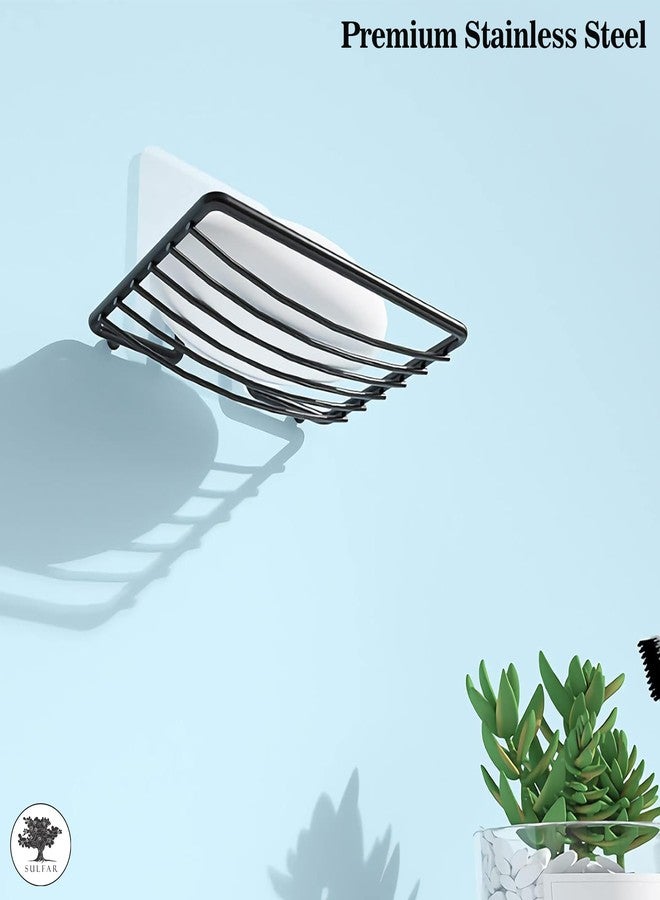 الكبريت حامل صابون من الفولاذ المقاوم للصدأ، رف لاصق مثبت على الحائط، حامل إسفنج، رف تخزين موفر للمنزل والمطبخ والحمام والاستحمام (عبوة من قطعة واحدة) - Image 4